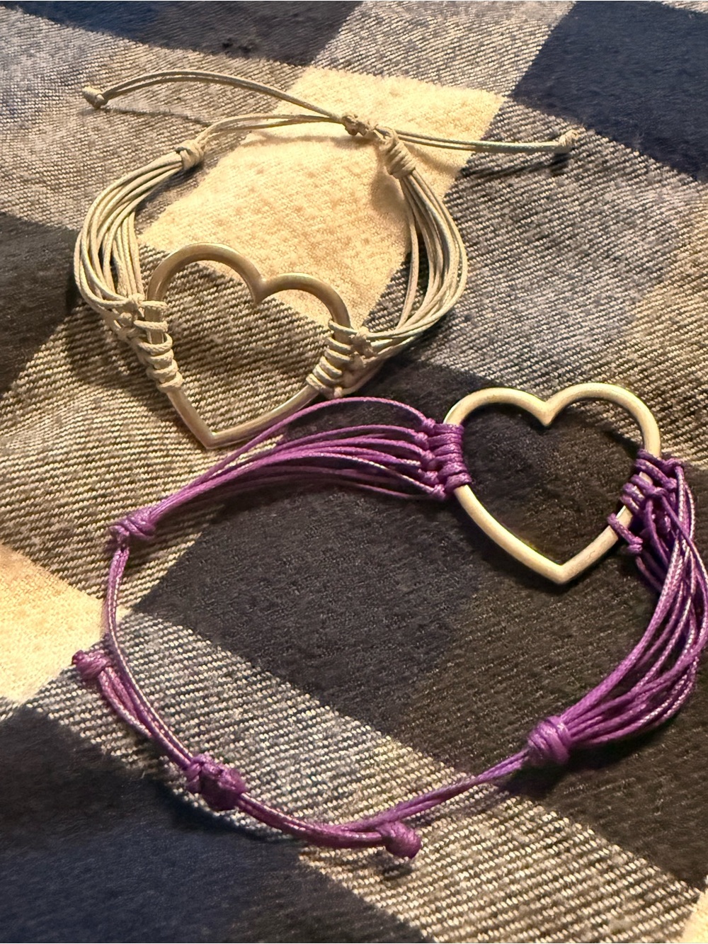 Paparazzi Purple and Gray Heart Charm Cord Bracelet Duo
